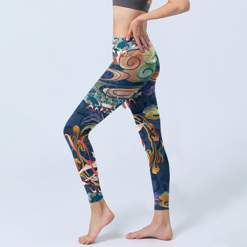 Buddha Stones Deer Auspicious Clouds Lotus Gym Leggings Women's Yoga Pants - image 3