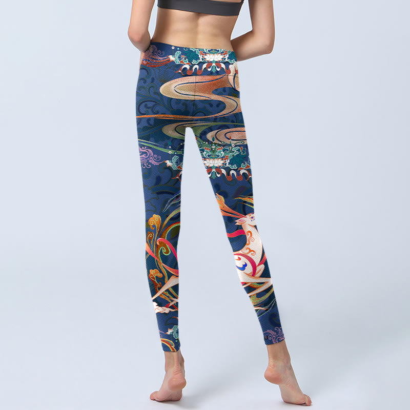Buddha Stones Deer Auspicious Clouds Lotus Gym Leggings Women's Yoga Pants - image 7