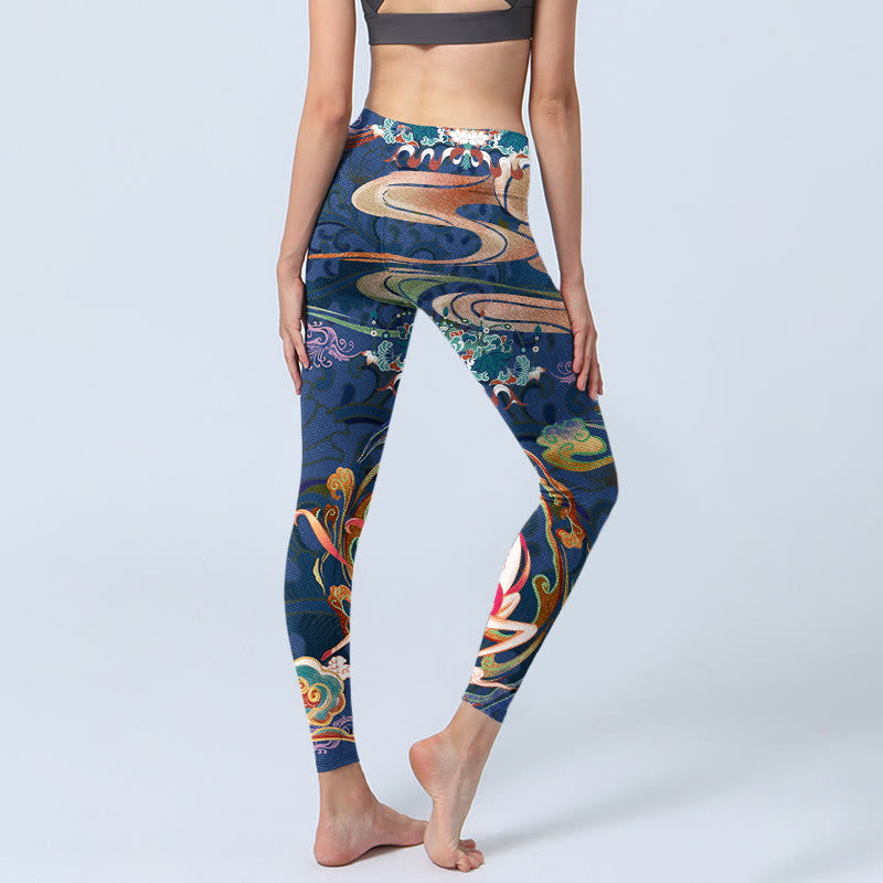 Buddha Stones Deer Auspicious Clouds Lotus Gym Leggings Women's Yoga Pants - image 5