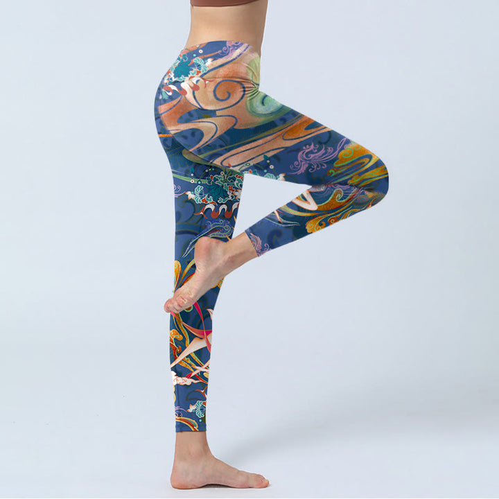 Buddha Stones Deer Auspicious Clouds Lotus Gym Leggings Women's Yoga Pants - image 4