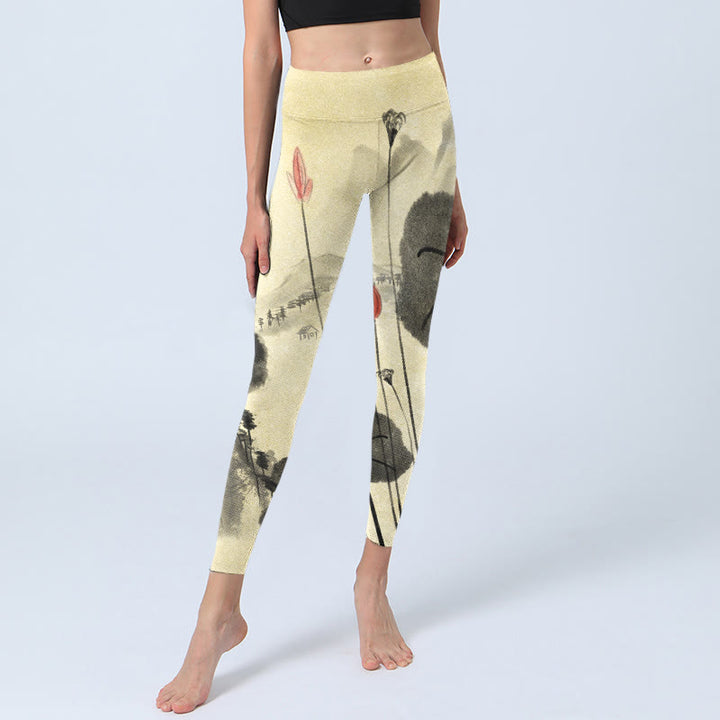 Buddha Stones Lotus Mountains House Print Gym Leggings Women's Yoga Pants - image 6