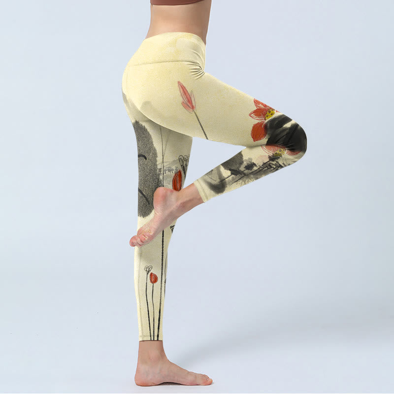 Buddha Stones Lotus Mountains House Print Gym Leggings Women's Yoga Pants - image 4