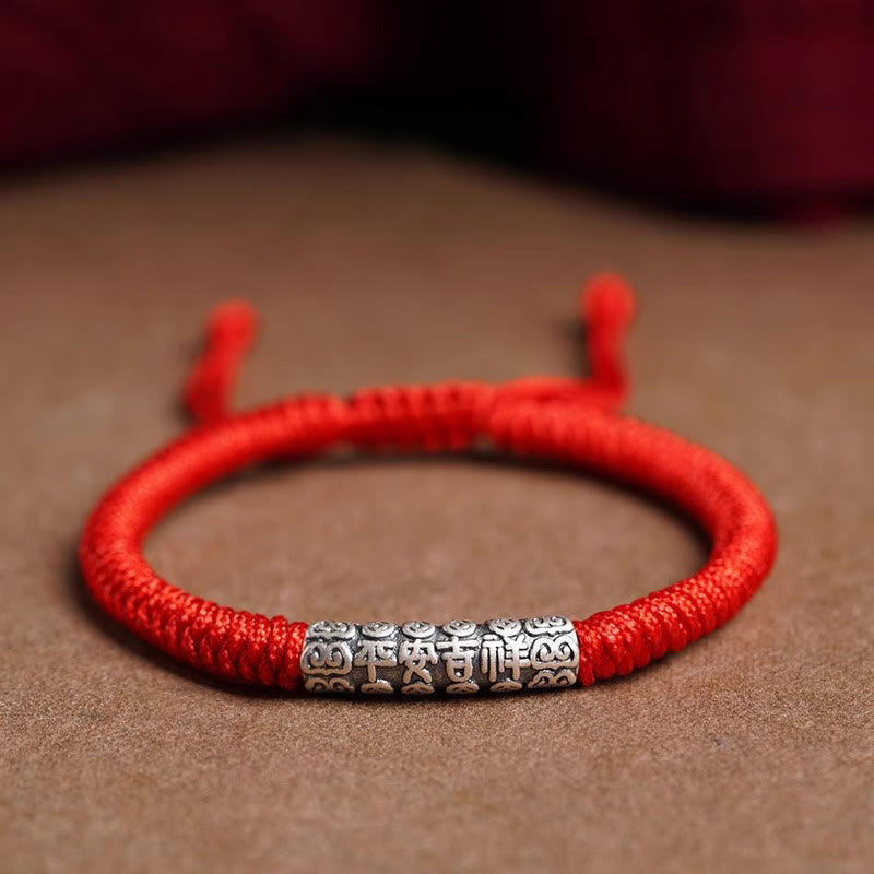 Buddha Stones Handmade 999 Sterling Silver Peace and Good Fortune Om Mani Padme Hum LuckĀ Rope Bracelet - Red(Wrist Circumference 14-20cm) - Peace and Good Fortune - image 15