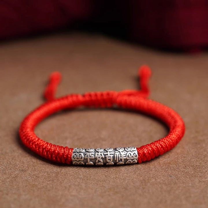 Buddha Stones Handmade 999 Sterling Silver Peace and Good Fortune Om Mani Padme Hum LuckĀ Rope Bracelet - Red(Wrist Circumference 14-20cm) - Peace and Good Fortune - image 15