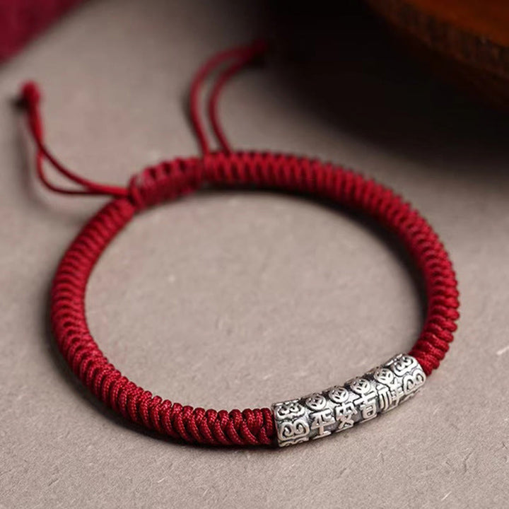 Buddha Stones Handmade 999 Sterling Silver Peace and Good Fortune Om Mani Padme Hum LuckĀ Rope Bracelet - image 2