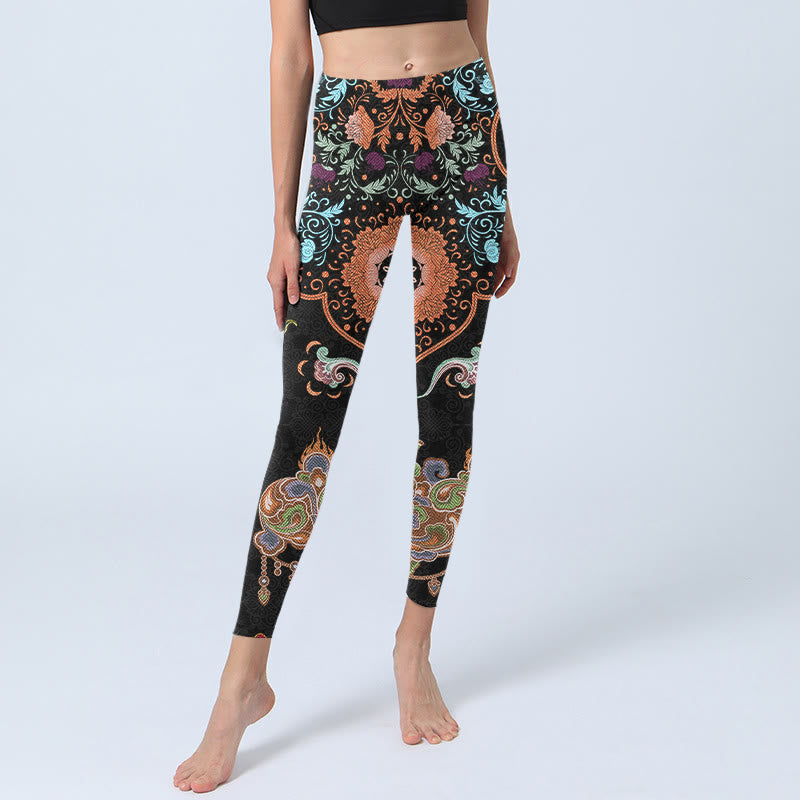 Buddha Stones Mandala Auspicious Clouds Print Gym Leggings Women's Yoga Pants - image 6