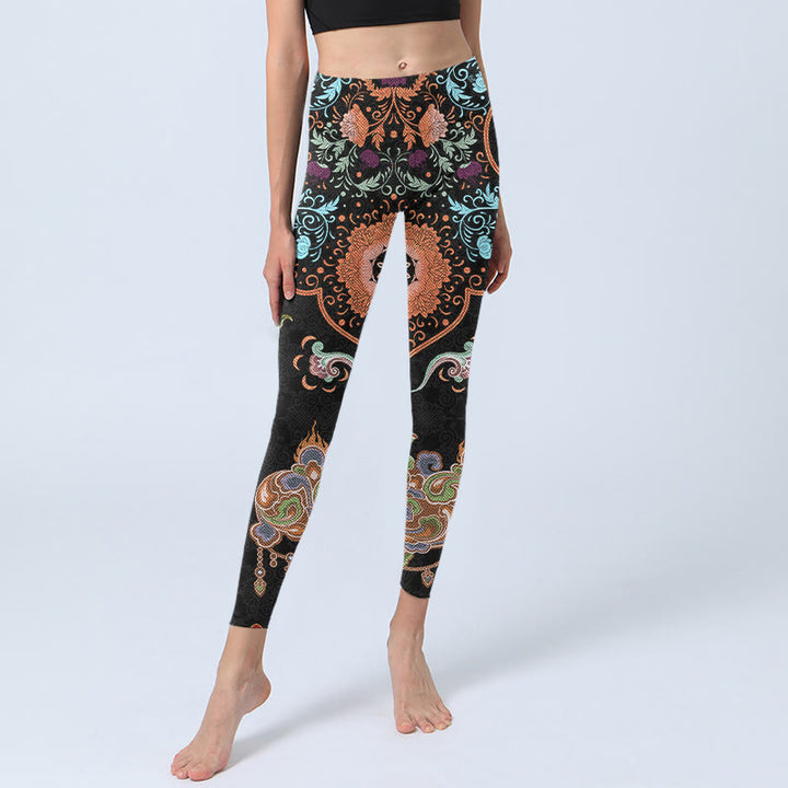Buddha Stones Mandala Auspicious Clouds Print Gym Leggings Women's Yoga Pants - image 6