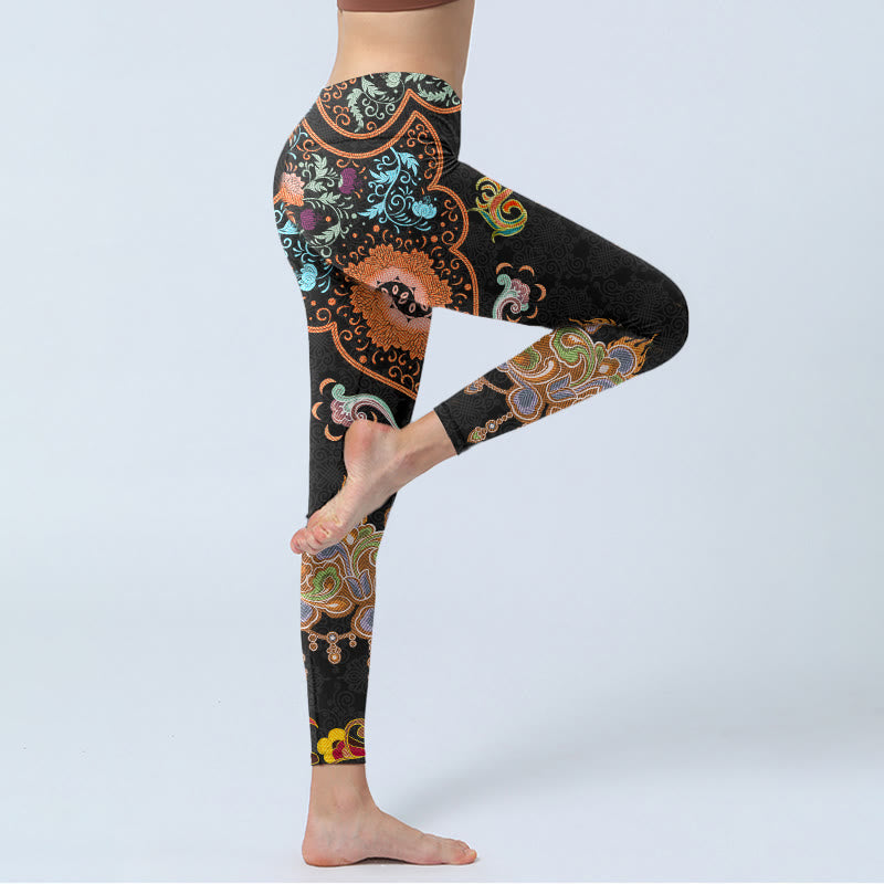 Buddha Stones Mandala Auspicious Clouds Print Gym Leggings Women's Yoga Pants - image 4