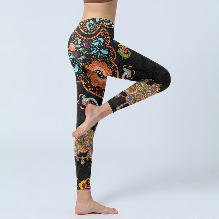 Buddha Stones Mandala Auspicious Clouds Print Gym Leggings Women's Yoga Pants - image 4