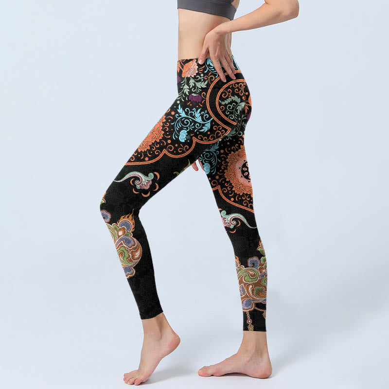 Buddha Stones Mandala Auspicious Clouds Print Gym Leggings Women's Yoga Pants - image 3