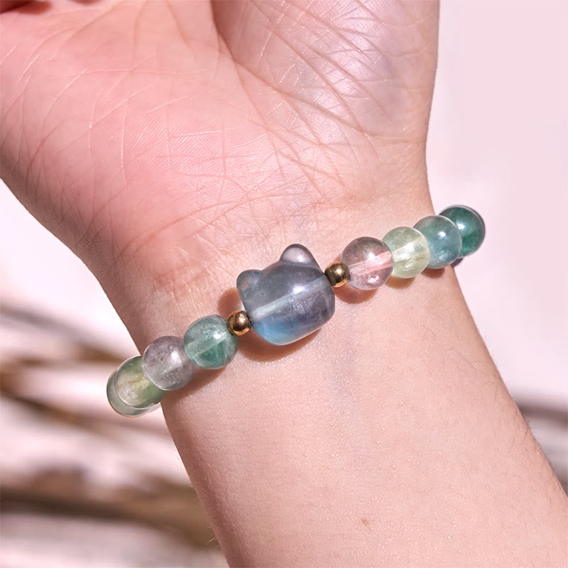 Buddha Stones Amethyst Green Aventurine Rose Quartz Fluorite Cat Head Balance Luck Bracelet - image 17