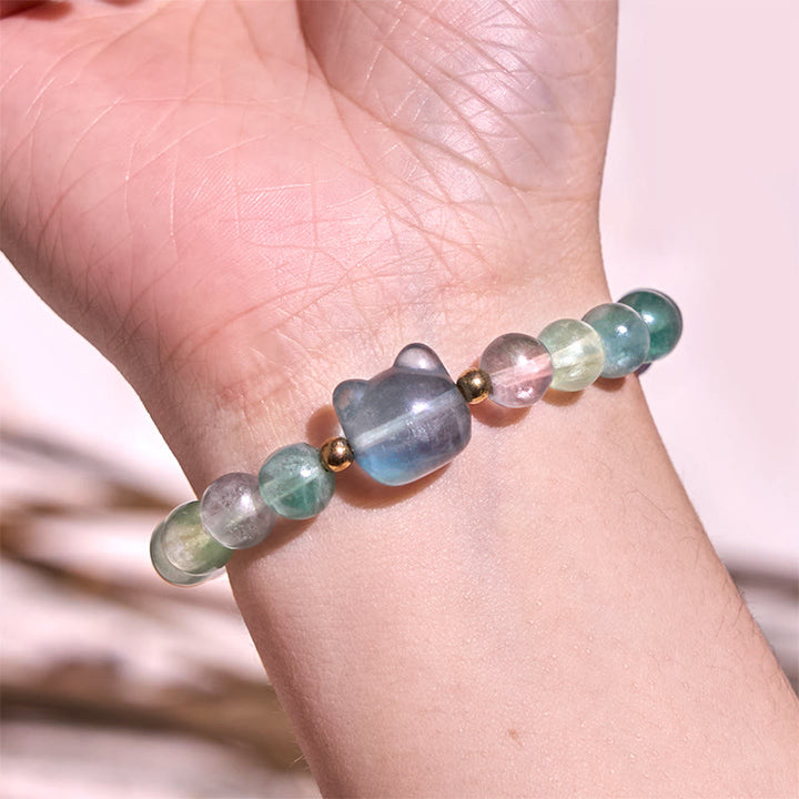 Buddha Stones Amethyst Green Aventurine Rose Quartz Fluorite Cat Head Balance Luck Bracelet - image 17