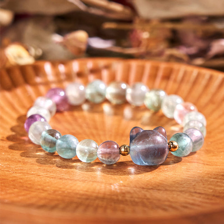 Buddha Stones Amethyst Green Aventurine Rose Quartz Fluorite Cat Head Balance Luck Bracelet - Fluorite(Wrist Circumference: 16-17cm) - image 16