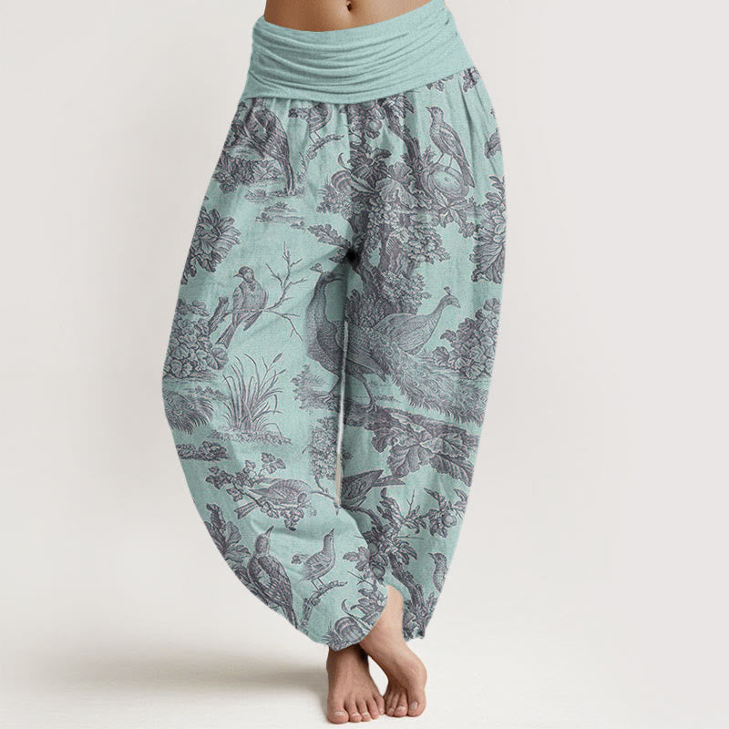 Buddha Stones Birds Trees Branches Pattern Women's Elastic Waist Harem Pants - PaleTurquoise - US22,UK/AU26,EU54 (6XL) - image 5