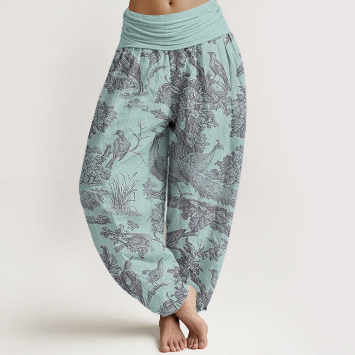 Buddha Stones Birds Trees Branches Pattern Women's Elastic Waist Harem Pants - PaleTurquoise - US22,UK/AU26,EU54 (6XL) - image 5