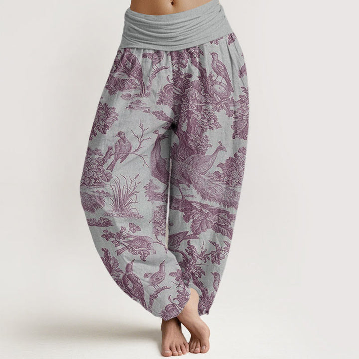Buddha Stones Birds Trees Branches Pattern Women's Elastic Waist Harem Pants - LightGrey - US22,UK/AU26,EU54 (6XL) - image 8