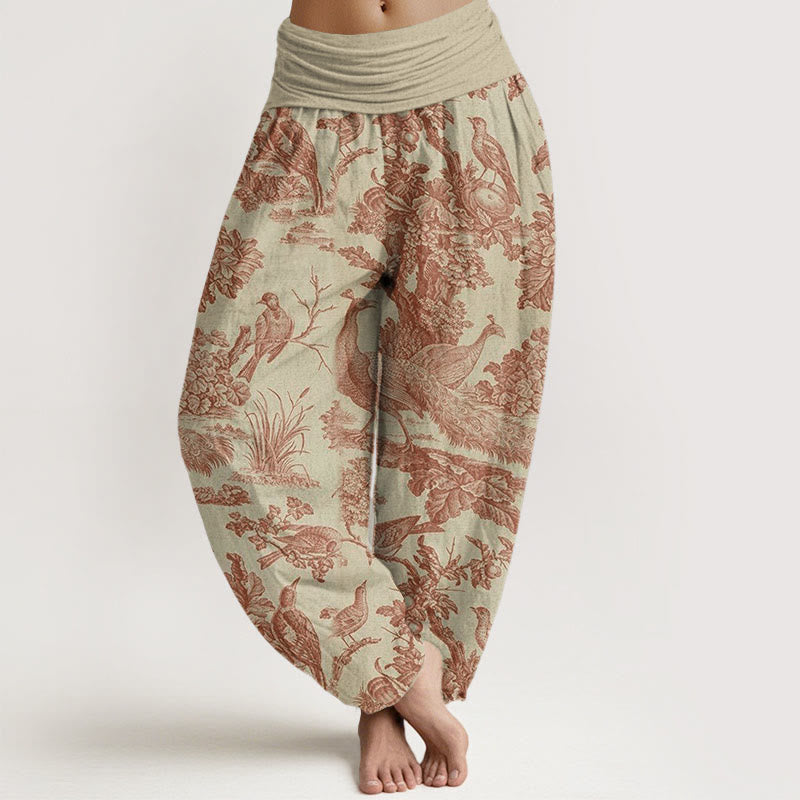 Buddha Stones Birds Trees Branches Pattern Women's Elastic Waist Harem Pants - PaleGoldenrod - US22,UK/AU26,EU54 (6XL) - image 1