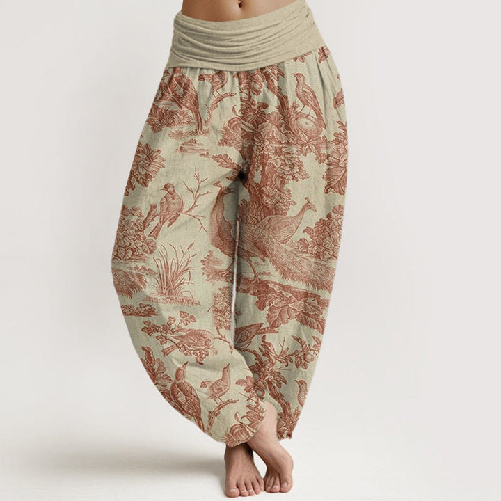 Buddha Stones Birds Trees Branches Pattern Women's Elastic Waist Harem Pants - PaleGoldenrod - US22,UK/AU26,EU54 (6XL) - image 1