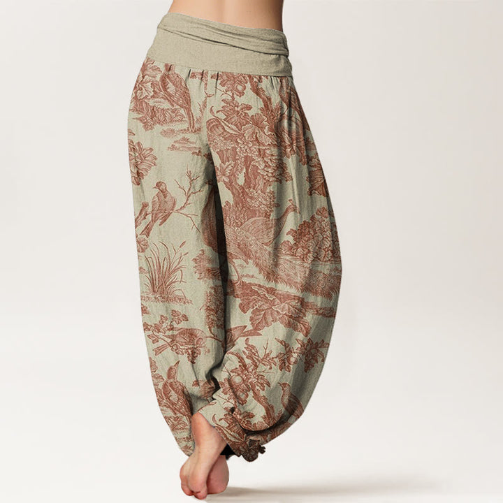 Buddha Stones Birds Trees Branches Pattern Women's Elastic Waist Harem Pants - image 2