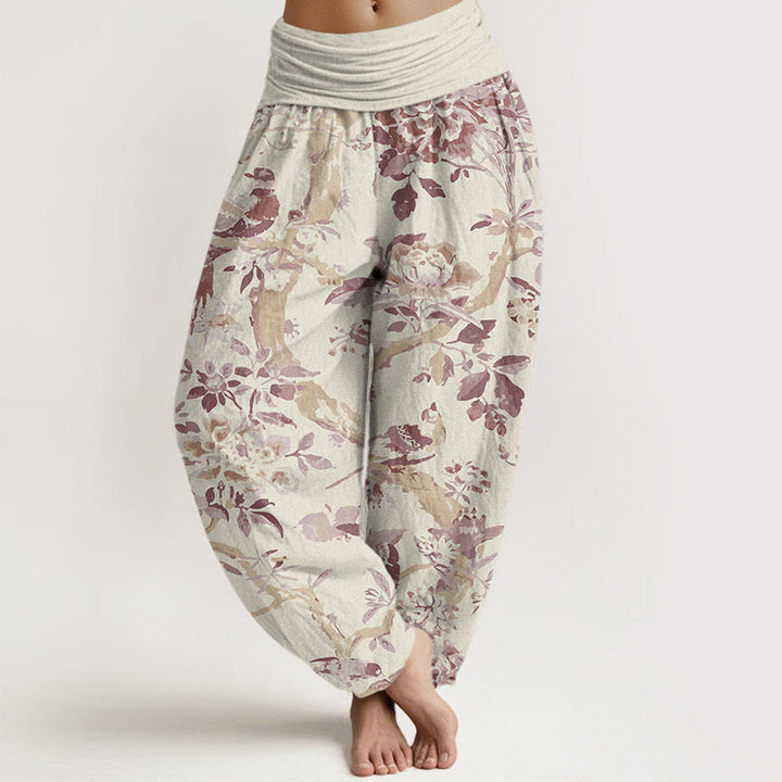 Buddha Stones Birds Branches Flowers Pattern Women's Elastic Waist Harem Pants - LightYellow - US22,UK/AU26,EU54 (6XL) - image 5