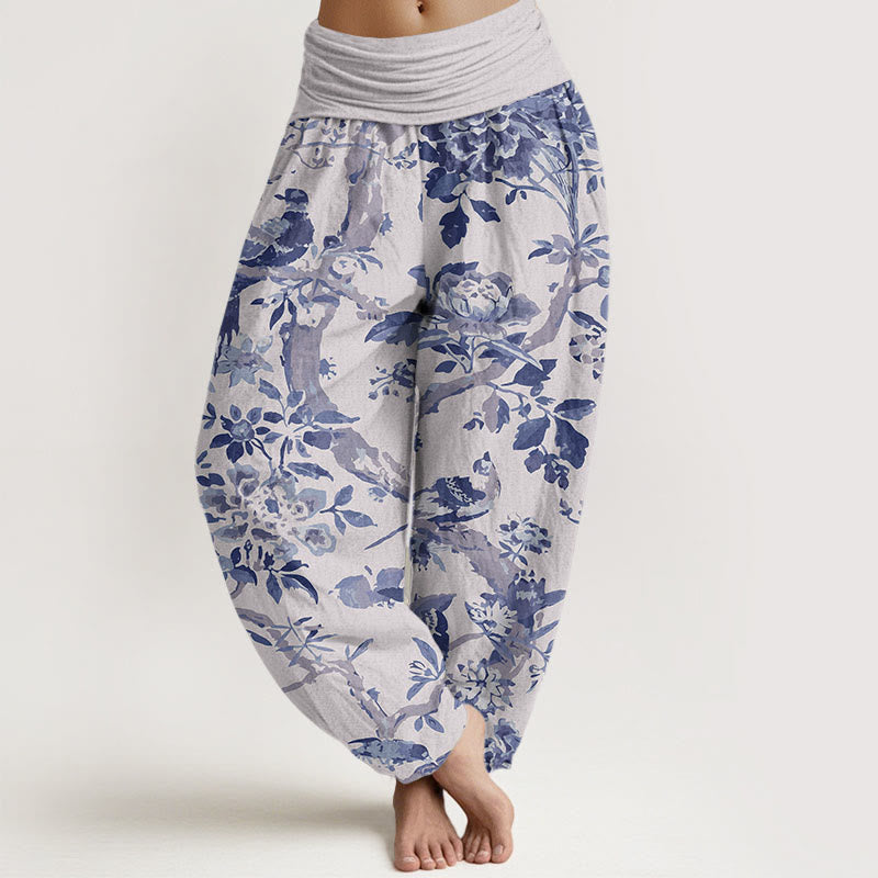 Buddha Stones Birds Branches Flowers Pattern Women's Elastic Waist Harem Pants - Gainsboro - US22,UK/AU26,EU54 (6XL) - image 8