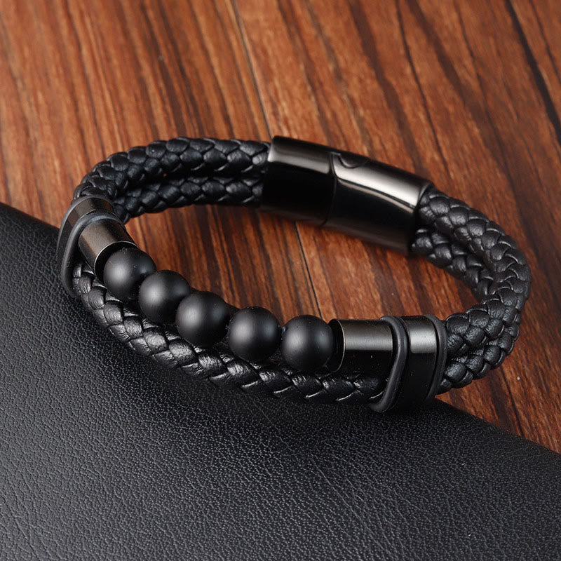 Buddha Stones Lava Rock Frosted Stone Healing Leather Magnetic Buckle Bracelet - Frosted Stone(Wrist Circumference: 18-20cm) - image 9