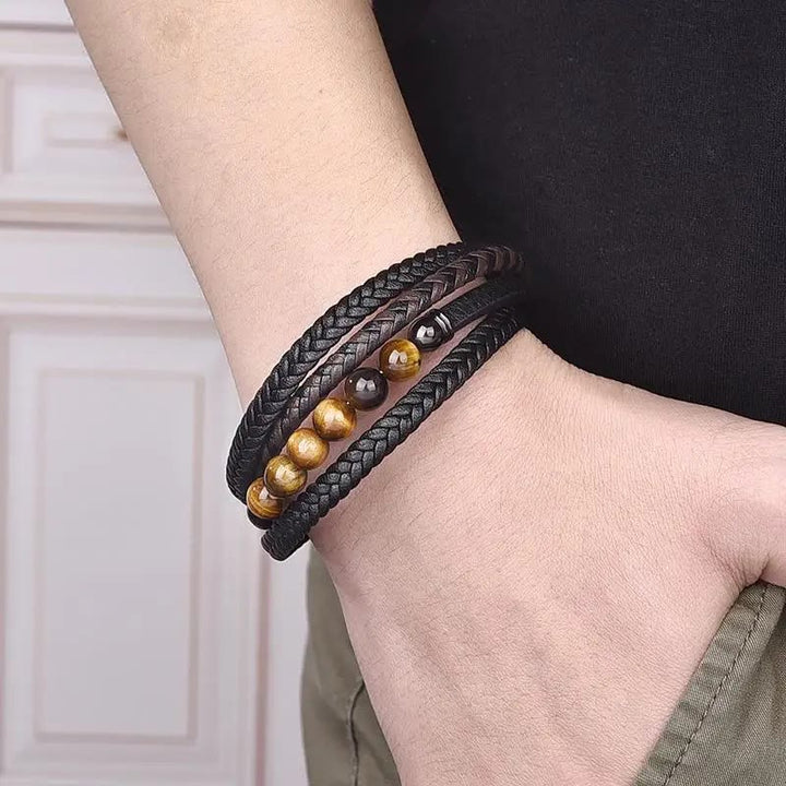 Buddha Stones Tiger Eye Stone Protection Leather Bracelet - image 5