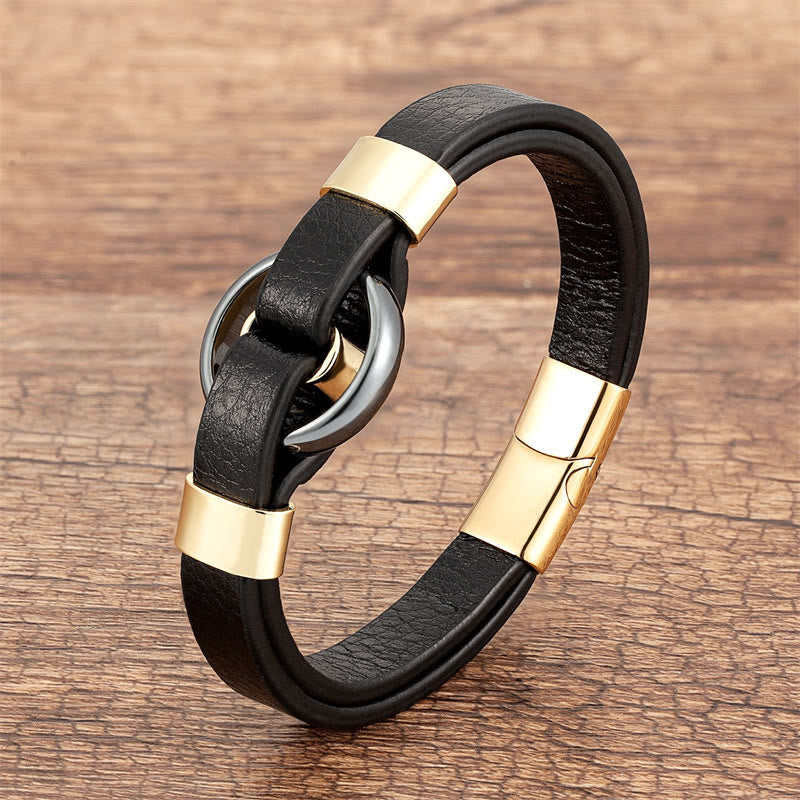 Buddha Stones Round Green Aventurine Black Onyx Hematite Agate Rose Quartz Stone Balance Leather Magnetic Buckle Bracelet - Hematite-Gold - 18-22cm - image 6