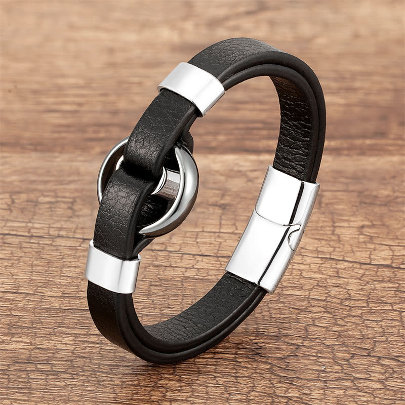 Buddha Stones Round Green Aventurine Black Onyx Hematite Agate Rose Quartz Stone Balance Leather Magnetic Buckle Bracelet - Hematite-Silver - 18-22cm - image 20