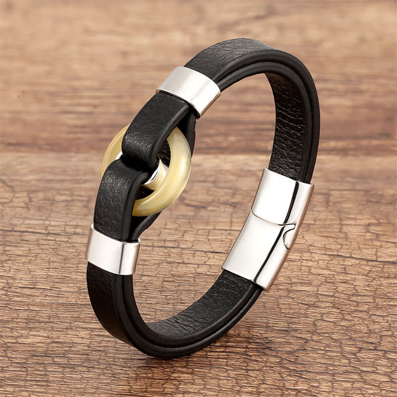 Buddha Stones Round Green Aventurine Black Onyx Hematite Agate Rose Quartz Stone Balance Leather Magnetic Buckle Bracelet - Topaz-Silver - 18-22cm - image 22