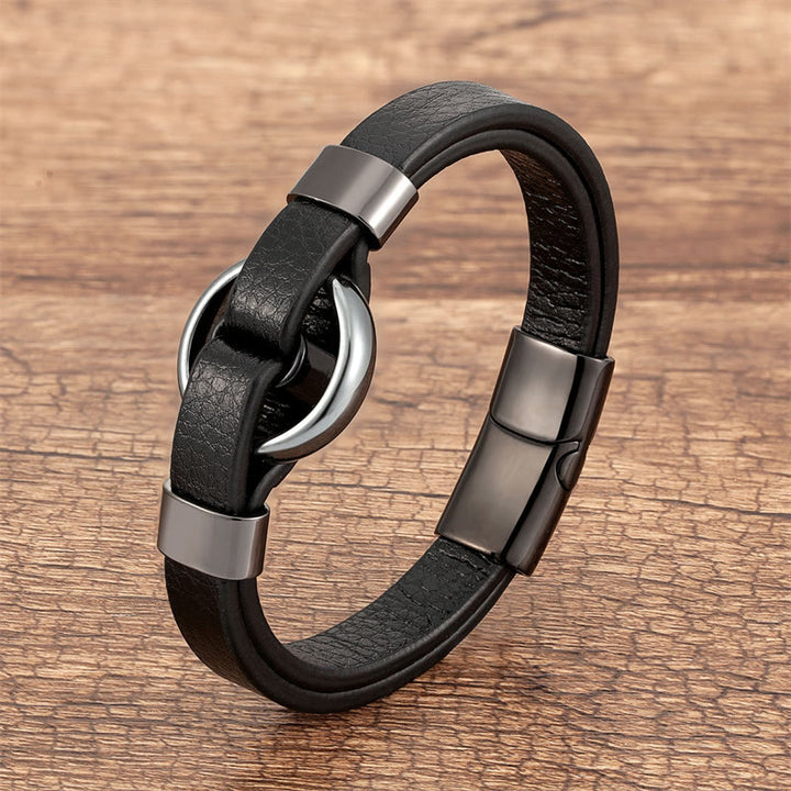 Buddha Stones Round Green Aventurine Black Onyx Hematite Agate Rose Quartz Stone Balance Leather Magnetic Buckle Bracelet - Hematite-Black - 18-22cm - image 26