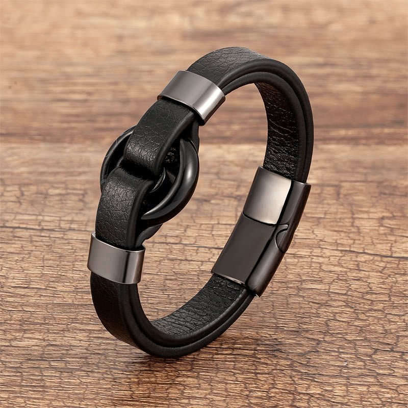 Buddha Stones Round Green Aventurine Black Onyx Hematite Agate Rose Quartz Stone Balance Leather Magnetic Buckle Bracelet - Black Onyx-Black - 18-22cm - image 29