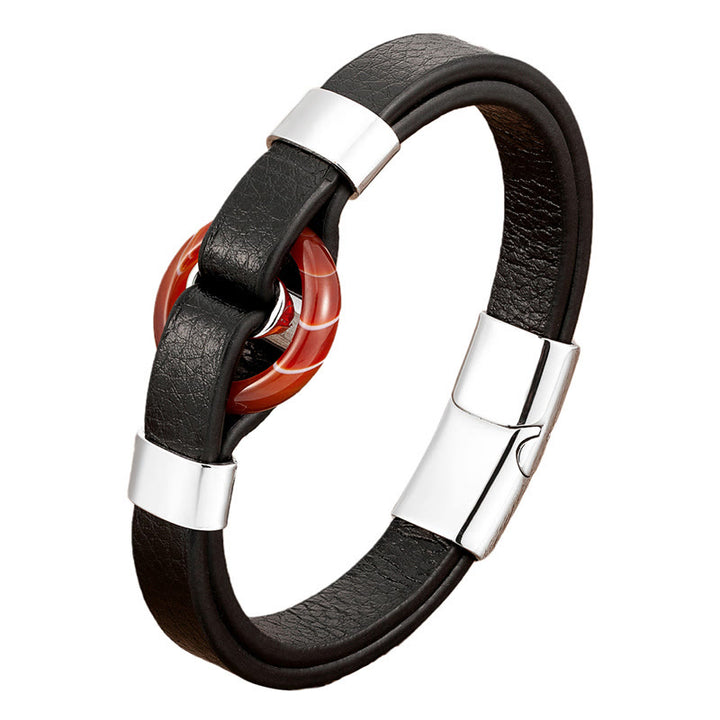 Buddha Stones Round Green Aventurine Black Onyx Hematite Agate Rose Quartz Stone Balance Leather Magnetic Buckle Bracelet - image 24