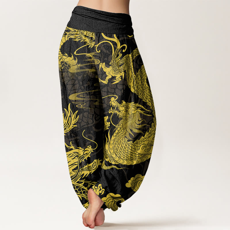 Buddha Stones Dragon Auspicious Clouds Women's Elastic Waist Harem Pants - image 2