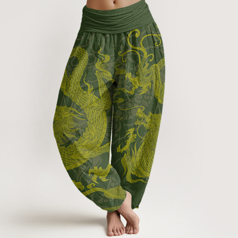 Buddha Stones Dragon Auspicious Clouds Women's Elastic Waist Harem Pants - DarkOliveGreen - US22,UK/AU26,EU54 (6XL) - image 5