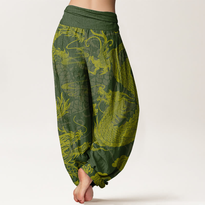 Buddha Stones Dragon Auspicious Clouds Women's Elastic Waist Harem Pants - image 6