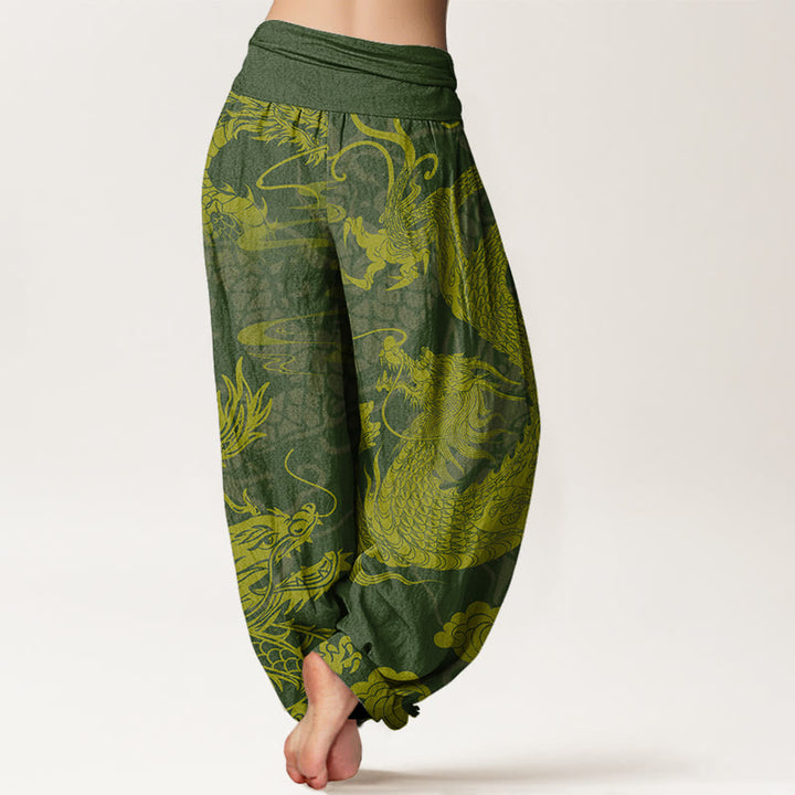 Buddha Stones Dragon Auspicious Clouds Women's Elastic Waist Harem Pants - image 6