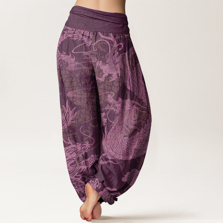 Buddha Stones Dragon Auspicious Clouds Women's Elastic Waist Harem Pants - image 9