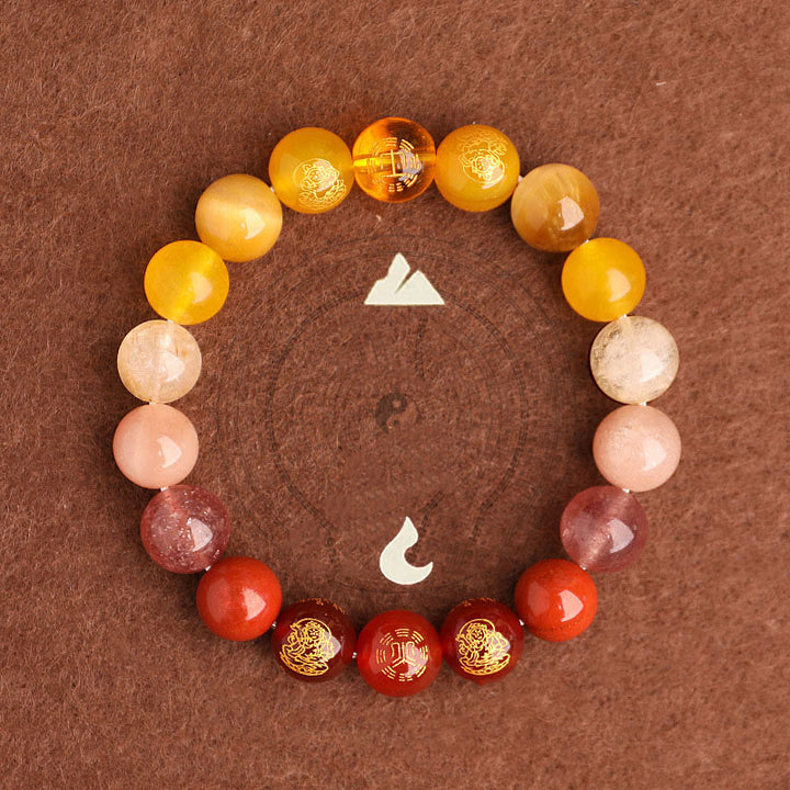 Buddha Stones Five Elements Various Agate Crystal South Red Agate Strawberry Quartz Sun Stone Citrine Luck Bracelet