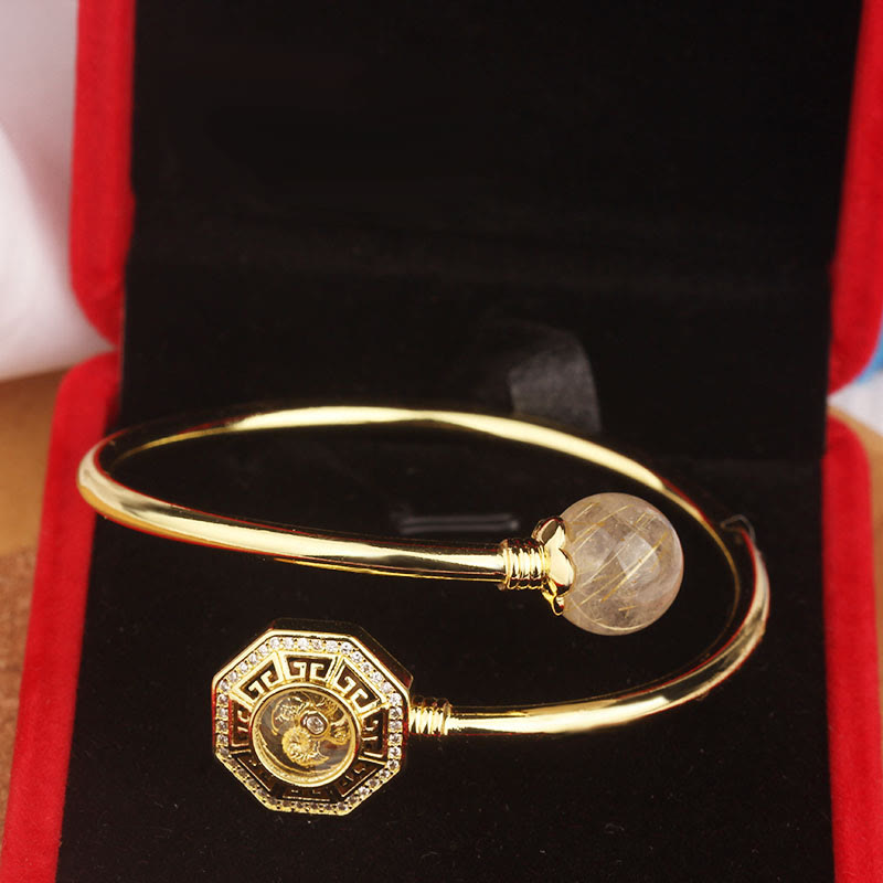 Buddha Stones Rutilated Quartz Copper Brass Rotatable Windmill Feng Sheng Shui Qi Courage Bracelet Bangle - image 14