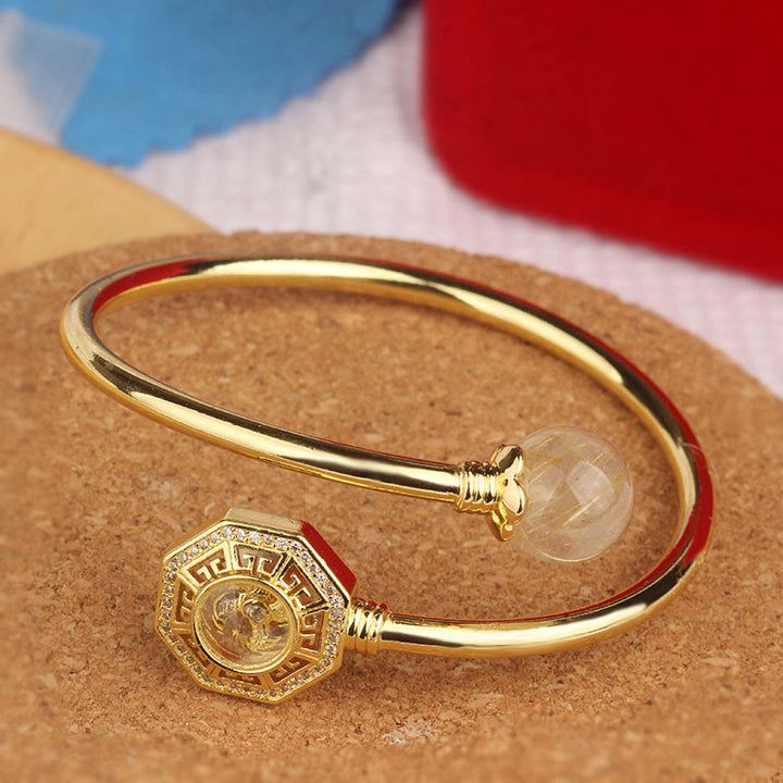 Buddha Stones Rutilated Quartz Copper Brass Rotatable Windmill Feng Sheng Shui Qi Courage Bracelet Bangle - image 15