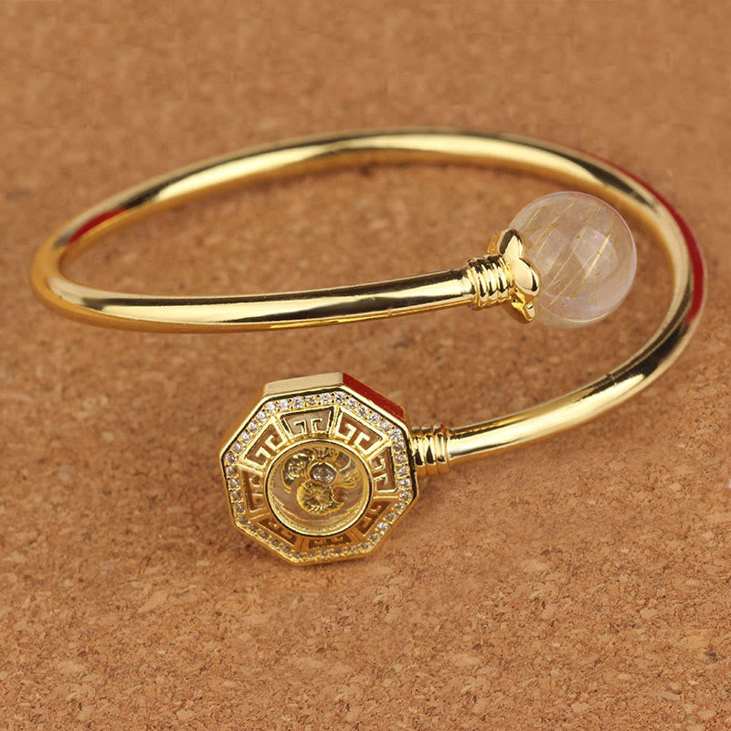 Buddha Stones Rutilated Quartz Copper Brass Rotatable Windmill Feng Sheng Shui Qi Courage Bracelet Bangle - image 10