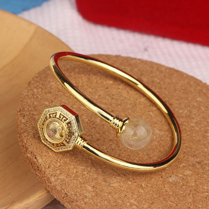 Buddha Stones Rutilated Quartz Copper Brass Rotatable Windmill Feng Sheng Shui Qi Courage Bracelet Bangle - image 17