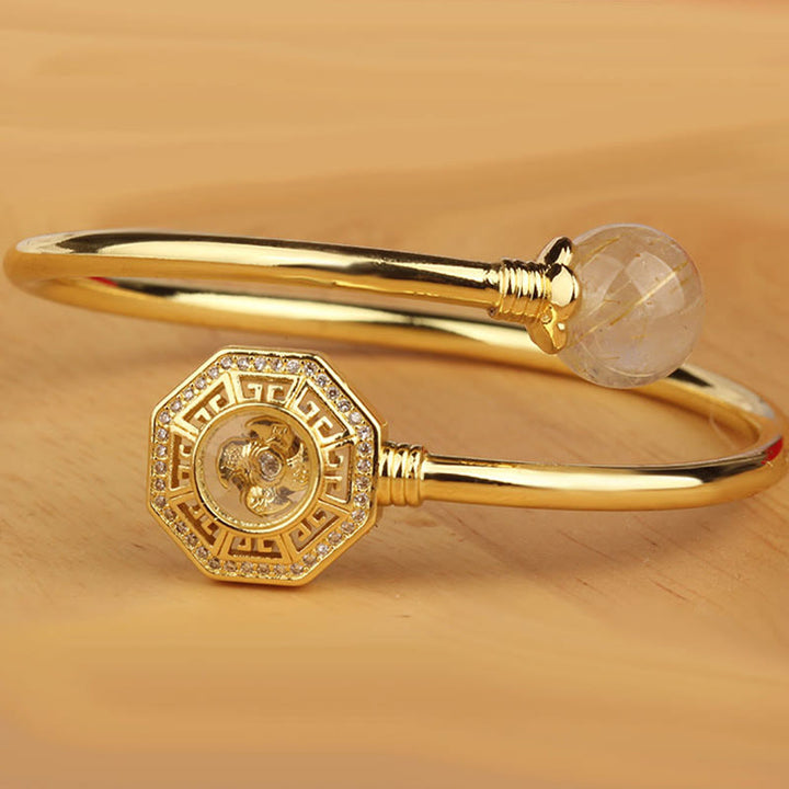 Buddha Stones Rutilated Quartz Copper Brass Rotatable Windmill Feng Sheng Shui Qi Courage Bracelet Bangle - image 13