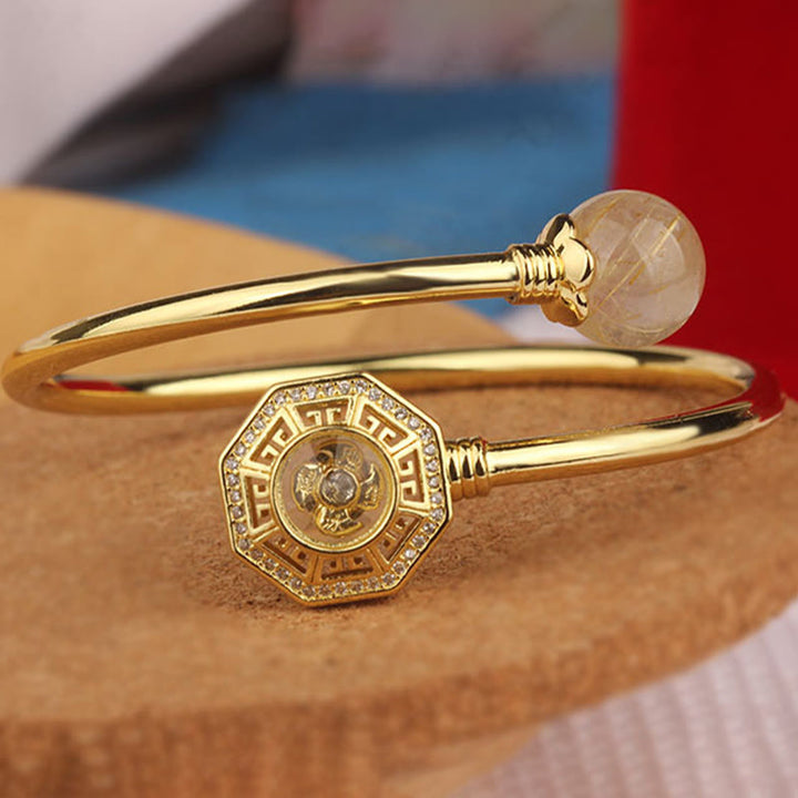 Buddha Stones Rutilated Quartz Copper Brass Rotatable Windmill Feng Sheng Shui Qi Courage Bracelet Bangle - image 16