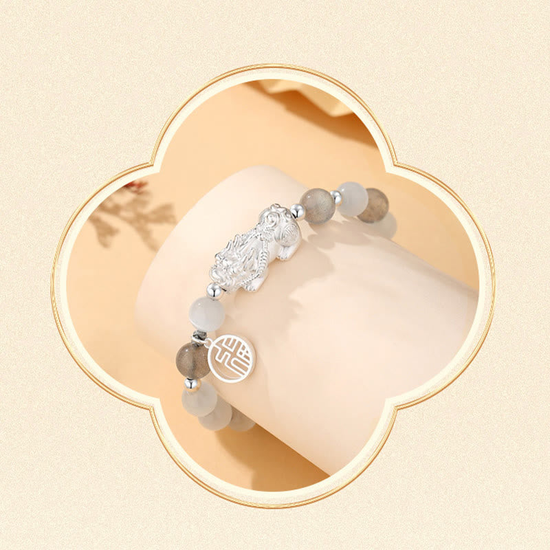 Buddha Stones Pi Xiu Six True Words 999 Sterling Silver Black Obsidian White Turquoise Chrysoberyl Luck Bracelet - image 14