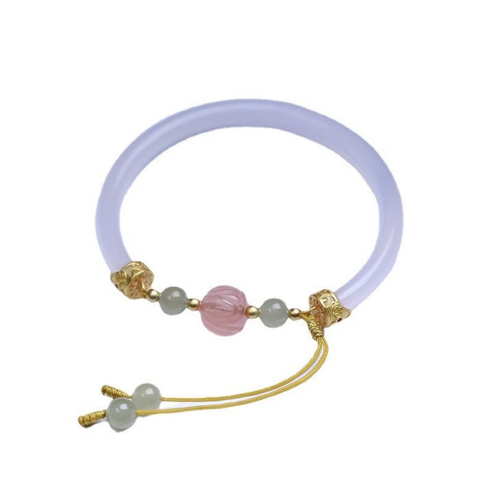 Buddha Stones Natural White Agate Lotus Hetian Jade Beads Positive Bracelet Bangle - image 5
