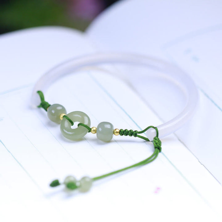 Buddha Stones Natural White Agate Hetian Jade Beads Peace Buckle Positive Bracelet Bangle - image 10