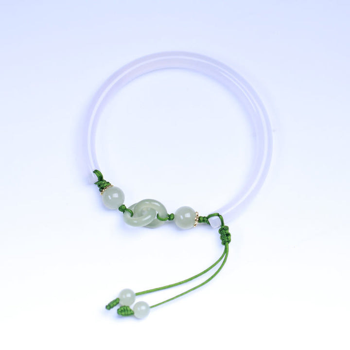 Buddha Stones Natural White Agate Hetian Jade Beads Interlocking Positive Bracelet Bangle - image 9