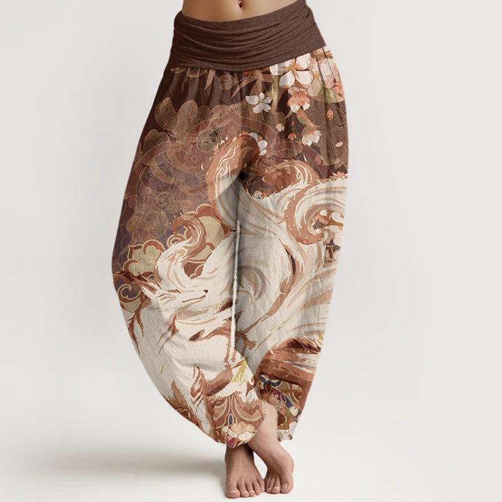 Buddha Stones Fox Cherry Blossoms Women's Elastic Waist Harem Pants - SaddleBrown - US22,UK/AU26,EU54 (6XL) - image 5